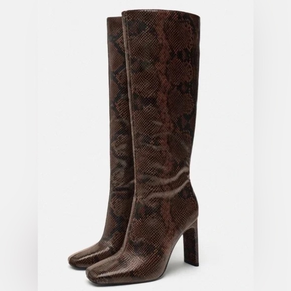 Zara HEELED ANIMAL PRINT BOOTS. Snake. Sizes 8, 9. New with Tags. - Picture 9 of 12